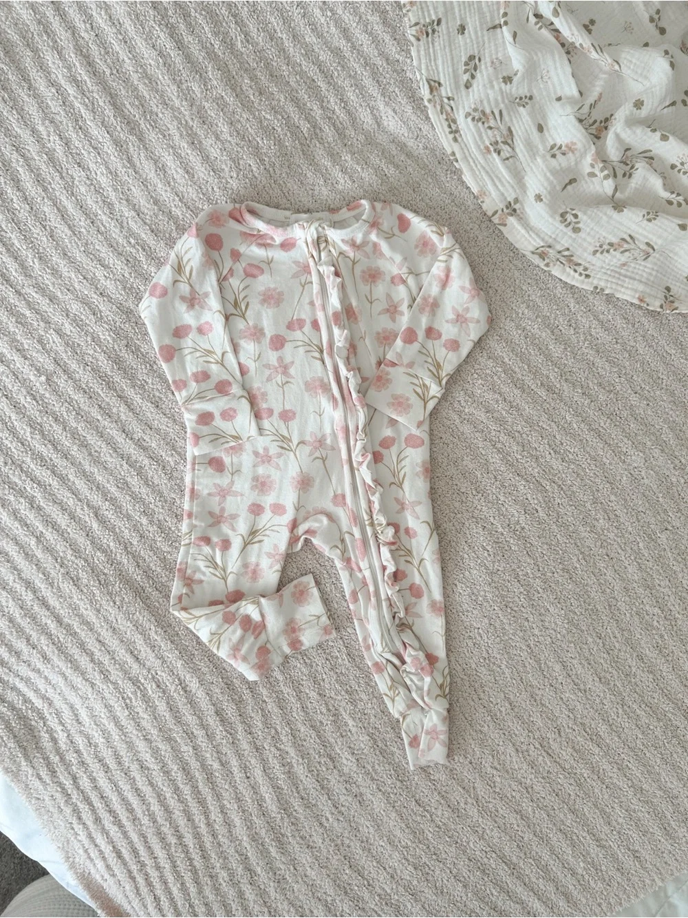 Little and Fern cream and pink floral romper 6-12 months